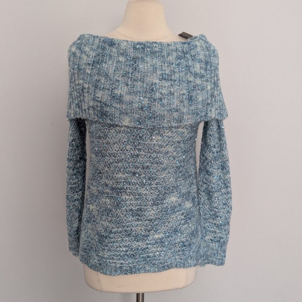 NEW Chico's Mint Sequin Shine Dorothy Pullover Sweater Size 0 = 4 = Small Blue